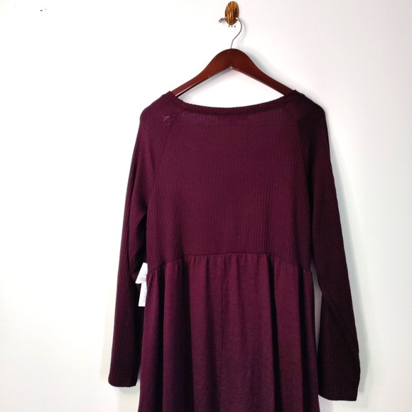 NWT Emma and Michelle Ribbed XL Burgundy Long Sleeve Babydoll Dress Minimalist - Picture 6 of 15